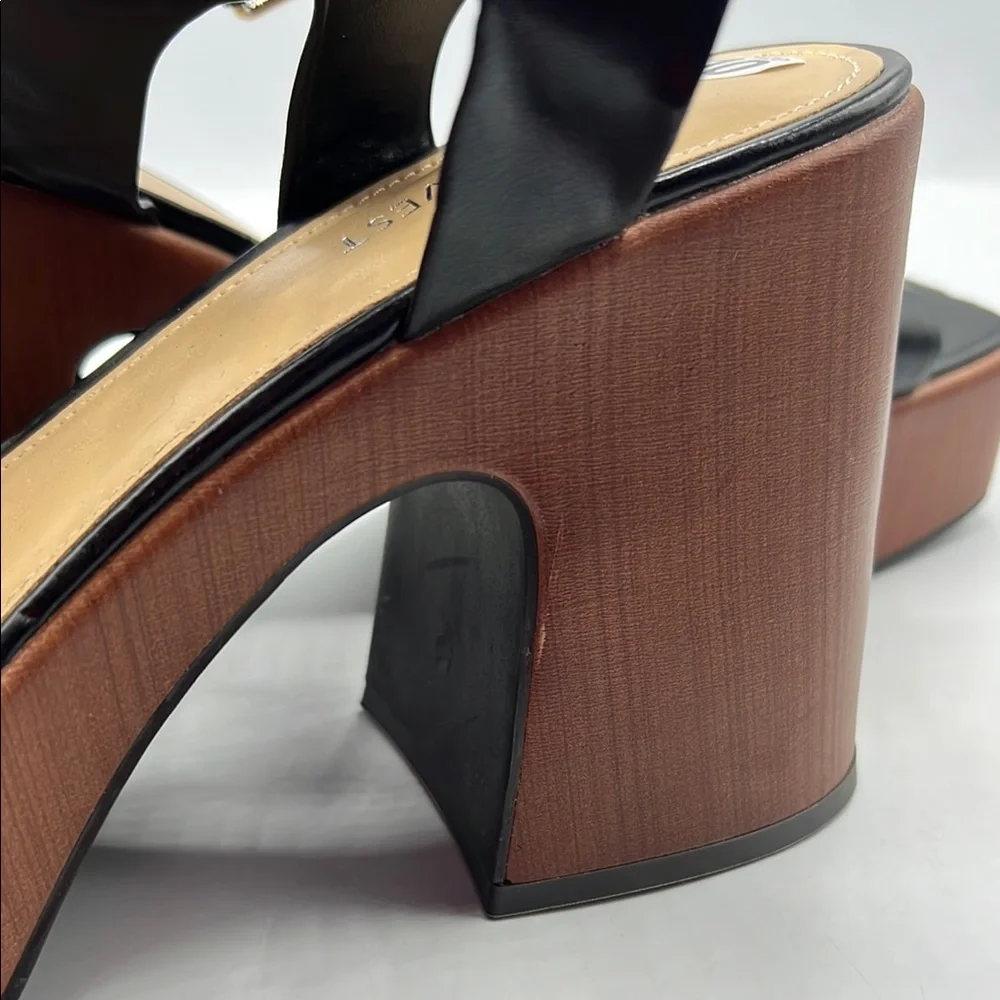 Nine West Sz 10‎ Openit 9 Black and Brown Platform Sandals NEW